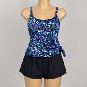 Azul Size 18 One Piece Swim Dress Purple Blue Ruched Plus Size flattering
